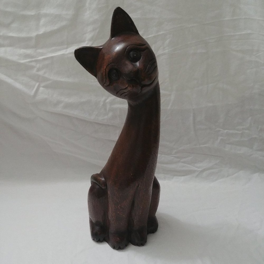 Gorgeous Tall Hand Carved Wood Kitty Cat Statue - Picture 1 of 8